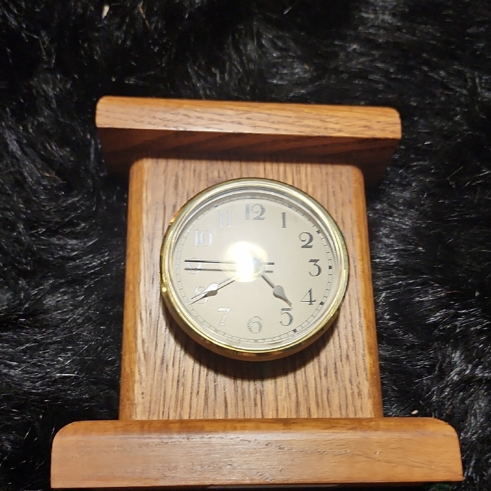 Elegant Wooden Desk Clock with Gold Accents. Primex.